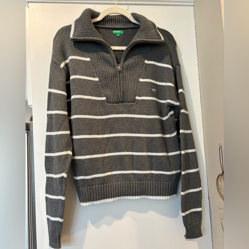 United Colors of Benetton women's 1/4 zip 100% cotton long sleeve sweater NWT